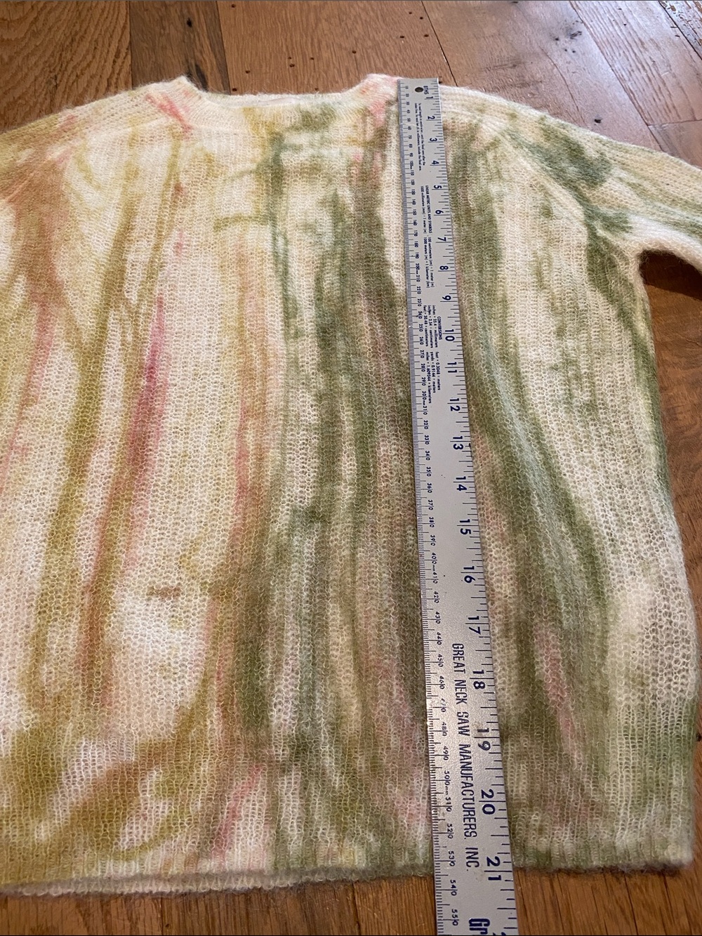 ZARA Alpaca Wool Blend Lightweight Sweater Abstract Tie-Dye Crewneck Green Small - Picture 8 of 9